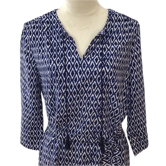 Beach Lunch Lounge Boho Blue White Geometric Dress Size Medium - Picture 4 of 6